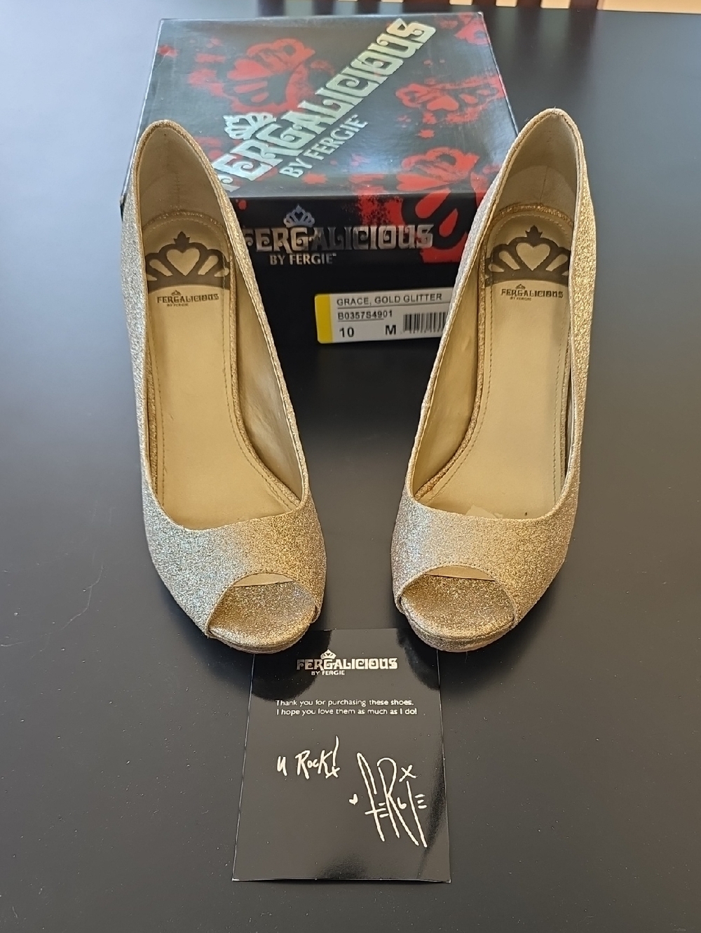 Fergalicious Gold Glitter Peep-Toe Pumps